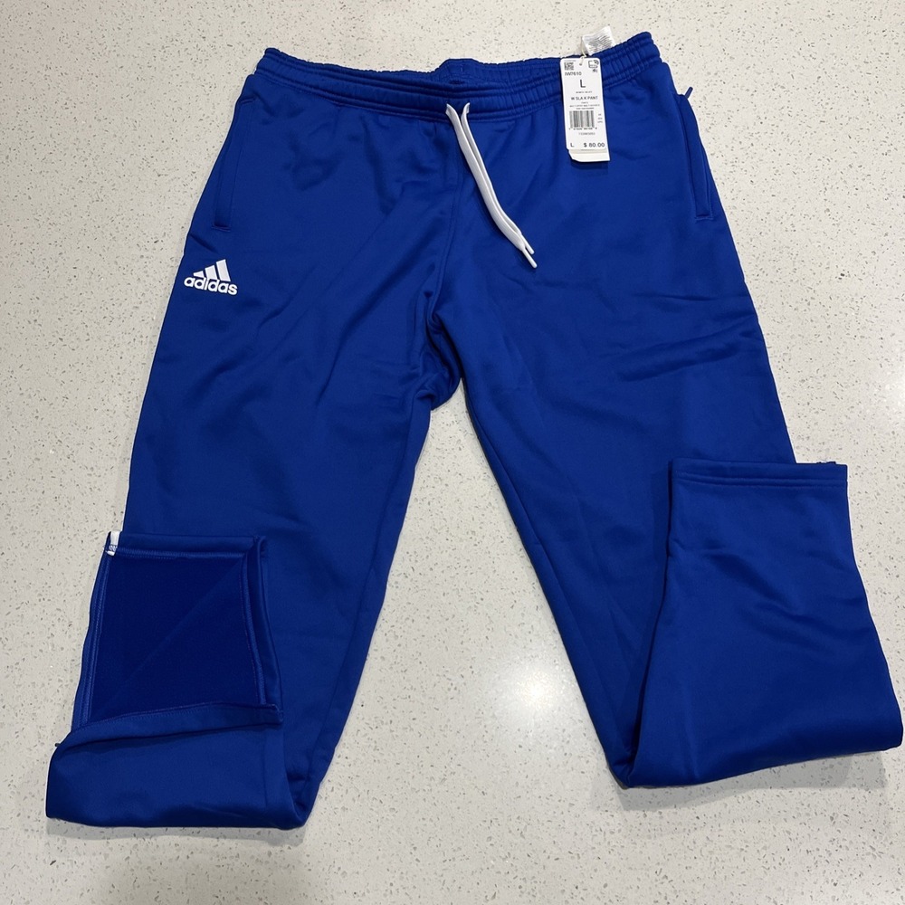 NWT Adidas AEROREADY Women Large Track Pants Blue‎  Tapered Leg Ankle Zip IW7610